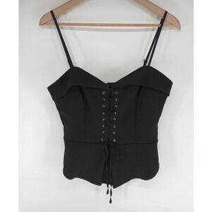 Express Womens Corset Lace Up Bustier Spaghetti Strap Crop Top Black Size Small